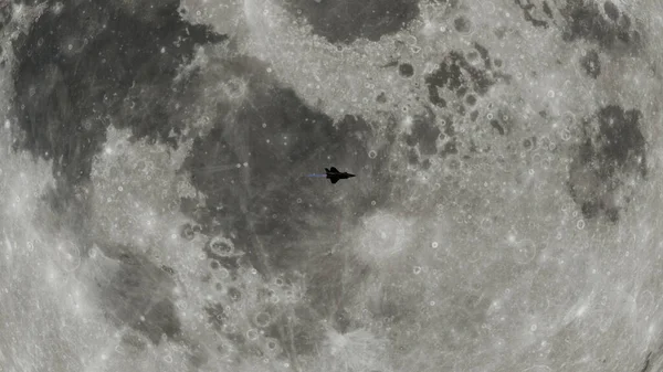 Niebieski Dopalacz Latającego Myśliwca Pełnym Tłem Księżyca Rendering — Zdjęcie stockowe