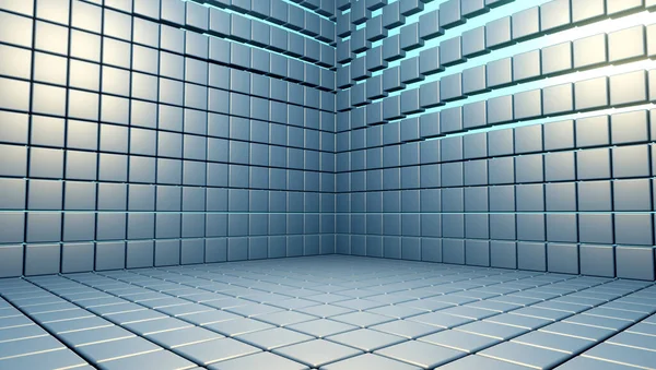 Mavi kare fayanslardan oluşan bir odada duvar ve zemin (3D görüntüleme))