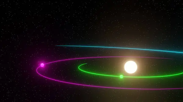 Arkaplanda Yıldız Alanı Olan Bir Yıldız Sisteminin Renkli Yörüngesi Oluşturma — Stok fotoğraf