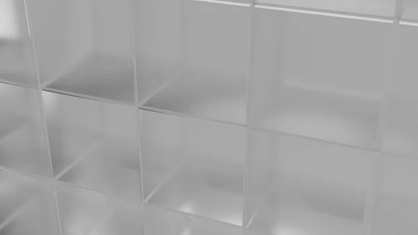 透视图中的浑浊的半透明白色玻璃浴室墙壁 3D渲染 — 图库照片