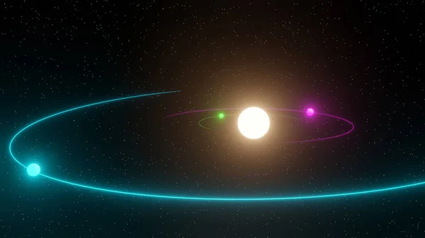 Kolorowa Orbita Systemu Gwiezdnego Polem Gwiazdy Tle Rendering — Zdjęcie stockowe