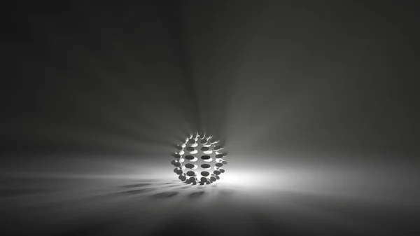 A strange globe structure with glowing light beam in background (3D Rendering)