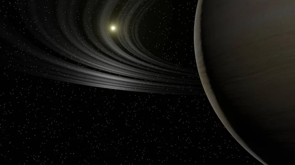 Satürn Halkalarının Bir Kısmı Güneş Işığıyla Aydınlatılır Arka Planda Parlayan — Stok fotoğraf