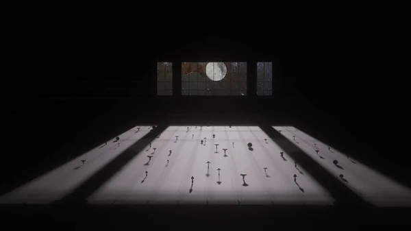 Gemischter Pilz Auf Einem Verlassenen Zimmerboden Mit Mondlicht Aus Einem — Stockfoto