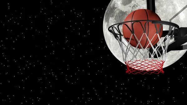 Mrznoucí Oranžová Basketbalová Koule Bodování Úplňkem Pozadí Vykreslování — Stock fotografie