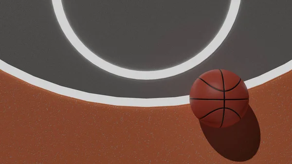 Oranžový Basketbal Basketbalovém Hřišti Pohledu Shora Vykreslování — Stock fotografie