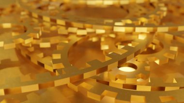 Karışık düz vites motorlu altın kaplama dişli (3D rendering)