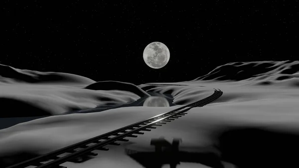 눈덮인 골짜기를 흐르는 보름달이 — 스톡 사진