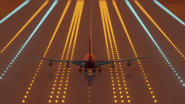 Ein Düsenflugzeug Läuft Auf Einer Rollbahn Mit Dämmerungshimmel Hintergrund Rendering — Stockfoto