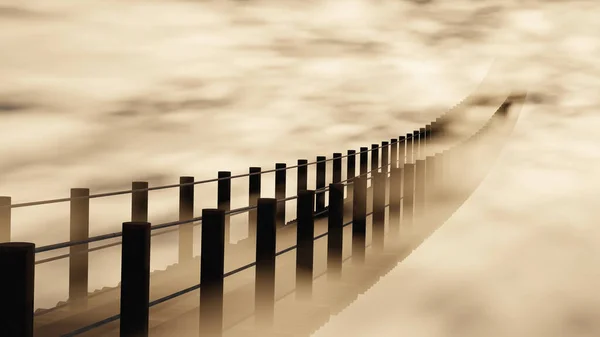 Eine Hölzerne Hängebrücke Einem Nebligen Morgen Rendering — Stockfoto