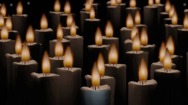 Candle Wick Its Flame Close Range Mixed Blur Candle Group — Stock Photo, Image
