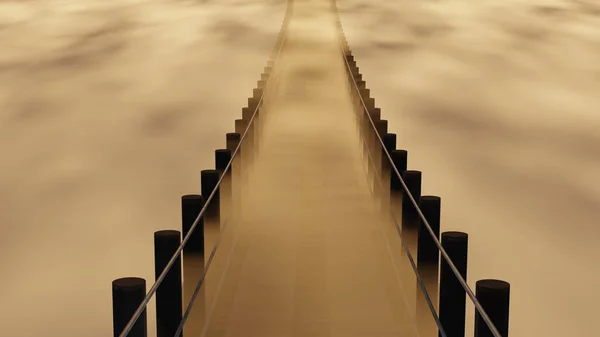 Uma Ponte Suspensa Madeira Uma Manhã Nebulosa Rendering — Fotografia de Stock