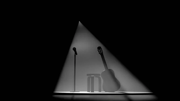 在舞台上的乐器上可以看到聚光灯 3D渲染 — 图库照片
