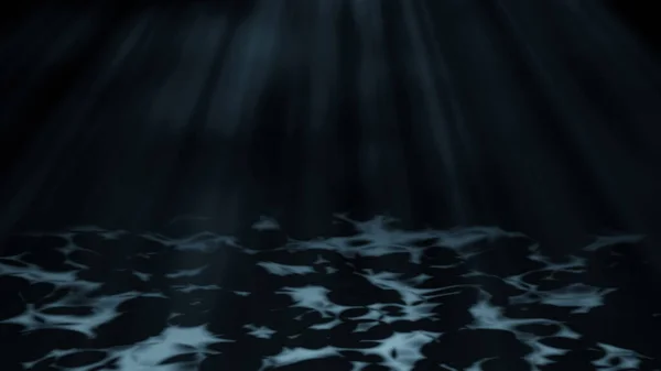 水中シーンの青い光ビームと光線 3Dレンダリング — ストック写真