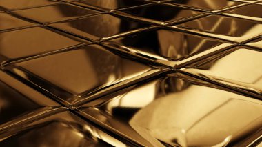 Cam fayans zemininde altın ışık yansıması (3D görüntüleme)