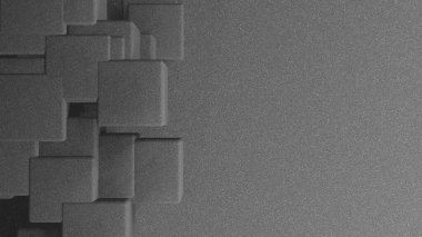 Yumuşak gri zemin üzerinde pürüzlü yüzey küp taş yapısı (3B oluşturma)