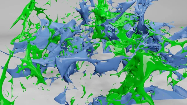 Splashing of blue and green house paint color (3D Rendering)