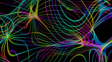 Siyah arkaplanlı renkli eğri ve kıvrım çizgisi (3B Hazırlama)