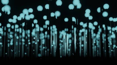 Arkaplanda koyu gökyüzü olan bir alanda mavi LED ışık çubuğu (3D Rending)