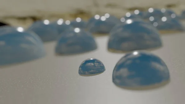 Cloud sky image in water droplets on a car roof (3D Rendering)