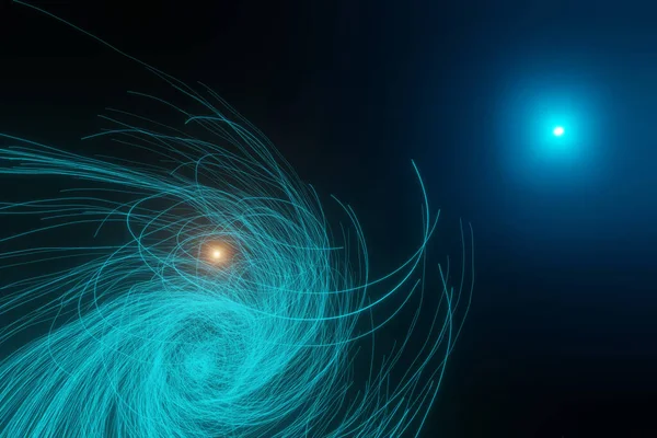 Blue energy vortex near a binary stars system (blue and orange star)