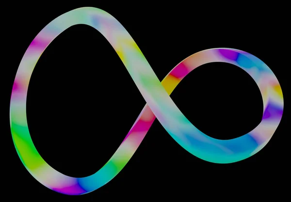 Isolated of asymmetry rainbow infinity symbol with black screen (3D Rendering)