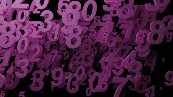 Spreading pink number is falling to dark background (3D Rendering)