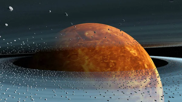 Abnormal double layer planetary rings with star field in background (3D Rendering)