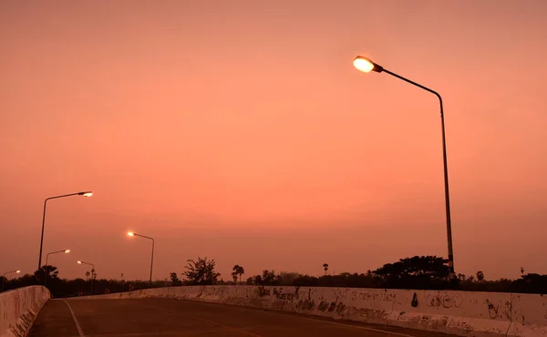 Дорога Електропостачанням Час Заходу Сонця — стокове фото