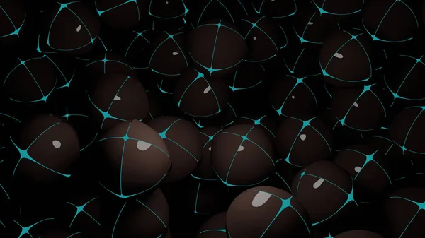 A bunch of black balls with blue lines on them (3D Rendering)