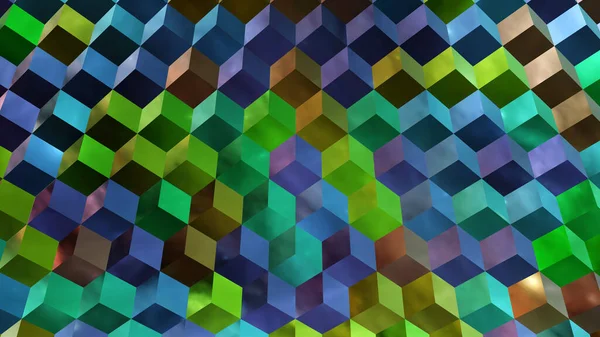 彩色彩虹六边形立方体结构 3D渲染 — 图库照片