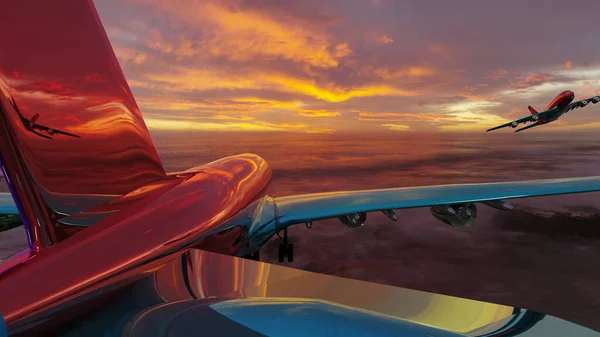 Aeroplano Sta Volando Modo Opposto Nostro Volo Con Mare Cielo — Foto Stock