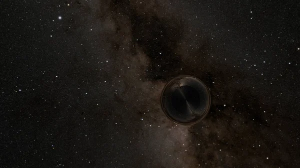 天の川銀河を背景にした宇宙のブラックホール 3Dレンダリング — ストック写真