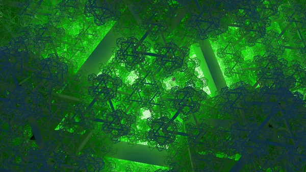 青と緑のフラクタルウェブ構造 3Dレンダリング — ストック写真
