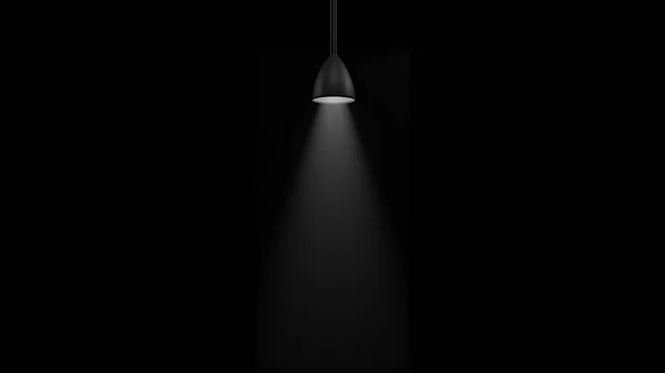 Φως Κώνο Ενός Ανιχνευτή Φως Κρέμονται Σκούρο Φόντο Αποτύπωση — Φωτογραφία Αρχείου