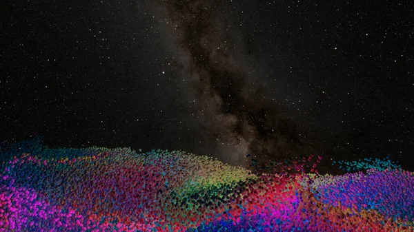 Kleurrijke Gloed Van Plankton Rimpelt Een Zee Met Melkweg Melkweg — Stockfoto
