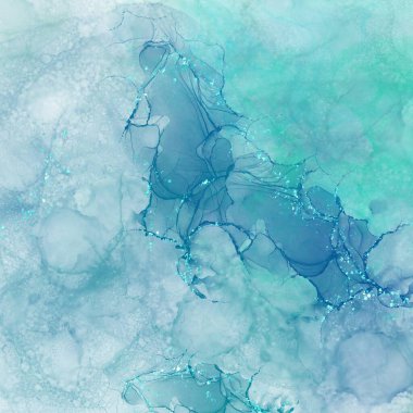 Alkol mürekkebi boyası mavi ve yeşil renkte. Soyut mermer tarzı arkaplan. Renkli dijital sanatı sıvılaştırır. Sıvı akrilik resim. Granit desen. 