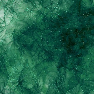 Abstract green ink wash with metallic accents. clipart