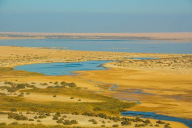 Fayoum sihirli gölü çöl ile çevrili, gündüz çekim