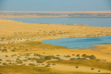 Fayoum sihirli gölü çöl ile çevrili, gündüz çekim