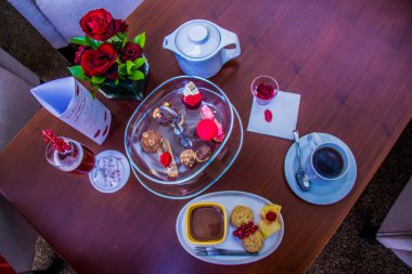 Valentine day celebration food, avec amour, food made with love, shot taken with passion