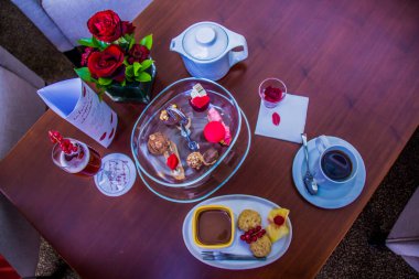 Valentine day celebration food, avec amour, food made with love, shot taken with passion