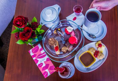 Valentine day celebration food, avec amour, food made with love, shot taken with passion