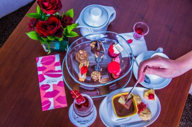 Valentine day celebration food, avec amour, food made with love, shot taken with passion