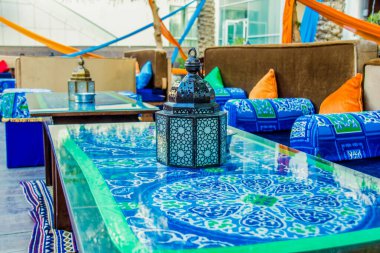 Ramazan çadırı dekorasyon fotoğrafçılığı, fotoğraf seçici odak alan derinliği sığ. Kahire Mısır 'da çekildi