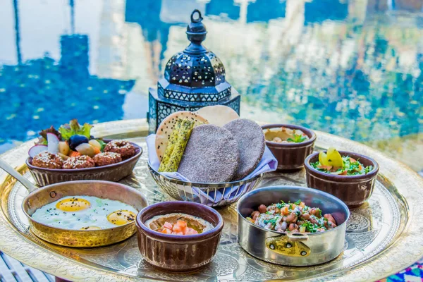 Ramadán Oriental Fotografía Comida Egipcia Para Desayuno Almuerzo Cena Foto — Foto de Stock