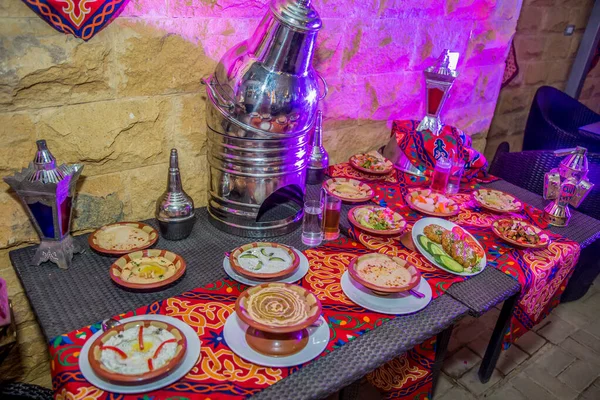 Ramadan Oriental Fotografii Żywności Egipskiej Śniadanie Lub Obiad Lub Kolację — Zdjęcie stockowe