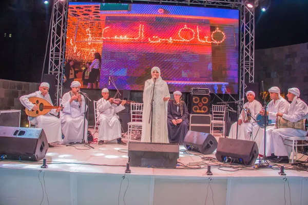 stock image Ramadan tent Musical show. Singer and music band on stage. Photo is selective focus with shallow depth of field. Taken at Cairo Egypt on 22 May 2018 