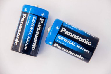 Illustrative Editorial branded photography, Panasonic Zink Carbon Battery shot, isolated on white background, photo is selective focus with shallow depth of field, taken at Cairo Egypt on 6 April 2024 clipart