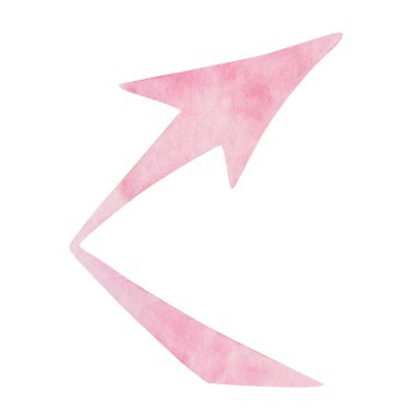 Suluboya resimli el, beyaz arka planda izole edilmiş yolun yönünü gösteren pembe eğri bir ok çizdi. Tasarım kartpostalları, ambalaj kağıdı, kumaş tekstili için ataç ögesini imzala